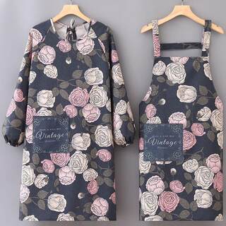 秋冬新款 韩版帆布长袖罩衣围裙厨房家用上班做饭防污围腰耐磨工