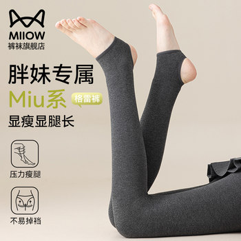 Cat-Themed Gray Footless Socks for Women, Autumn and Winter, Fleece-Lined, Slimming, Plus-Size Pantyhose, Miu Style, Suitable for Wearing Outside as Base Layer