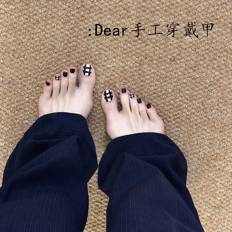 Classic Toenail Stickers Wearable Nail Art Whitening Hand-Painted Plaid Solid Color Toenail Nail Art Stickers