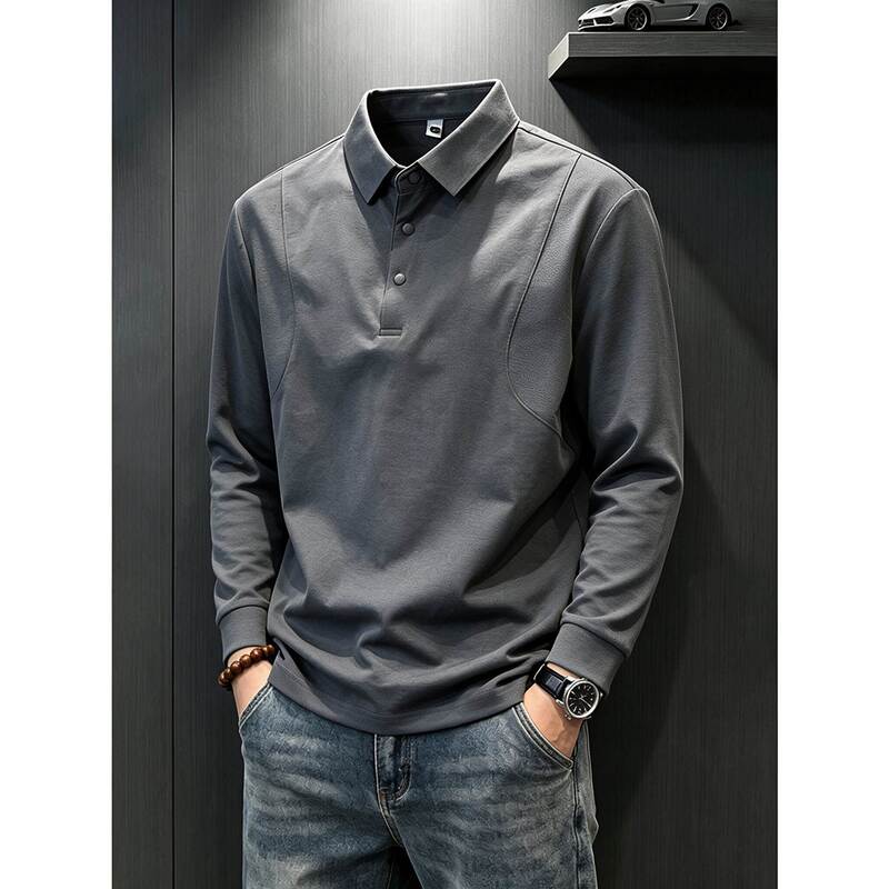 Dark Gray Long-Sleeve Polo Shirt for Men, Autumn Trendy Slim-Fit Turn-Down Collar Sweatshirt, Fashionable Versatile Sports Base Shirt Dark Gray Long-Sleeve Polo Shirt for Men, Autumn Trendy Slim-Fit Turn-Down Collar Sweatshirt, Fashionable Versatile Sports Base Shirt