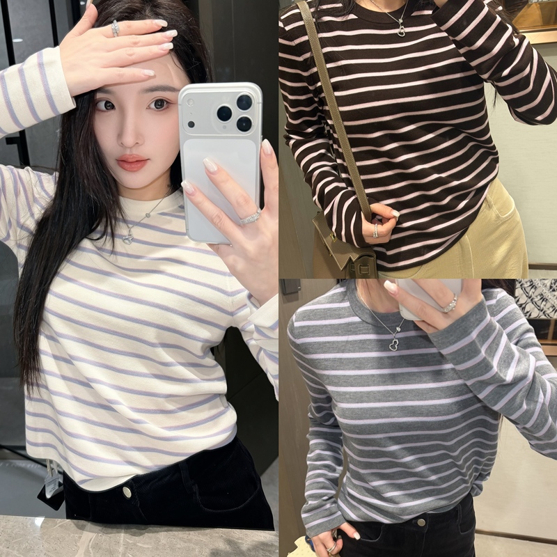 Cdl German Imported Stoll Machine 60-Count 16-Needle Yangzi Striped Crew Neck Long-Sleeve Knitwear Cl5840-By