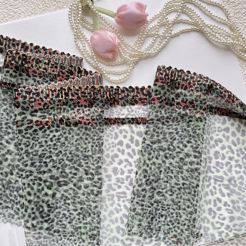 6.2m X 17cm Wide Avocado-Colored Vintage Leopard Print Mesh Lace Handmade DIY Clothing Decoration Accessories