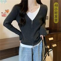 Knitted Pullover Design Sense Fake Two Pieces Zipper
