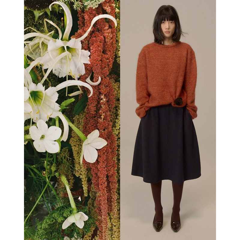 「Warm Knitting 18」Inhug Soft Mist Floral Yarn Mohair Floral Yarn Sweater Round Neck Loose Long Sleeve Knitwear