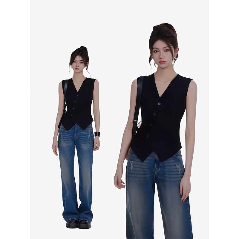 Purely Sensual Hot Girl High-End V-Neck Sleeveless Blazer Vest for Women, Spring Outfit, Slim Fit, Elegant Top
