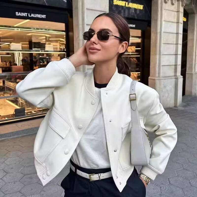 European and American Style Stand-Up Collar Large Pocket Unisex Slim Fit Women's Jacket Short Coat Women's Jacket