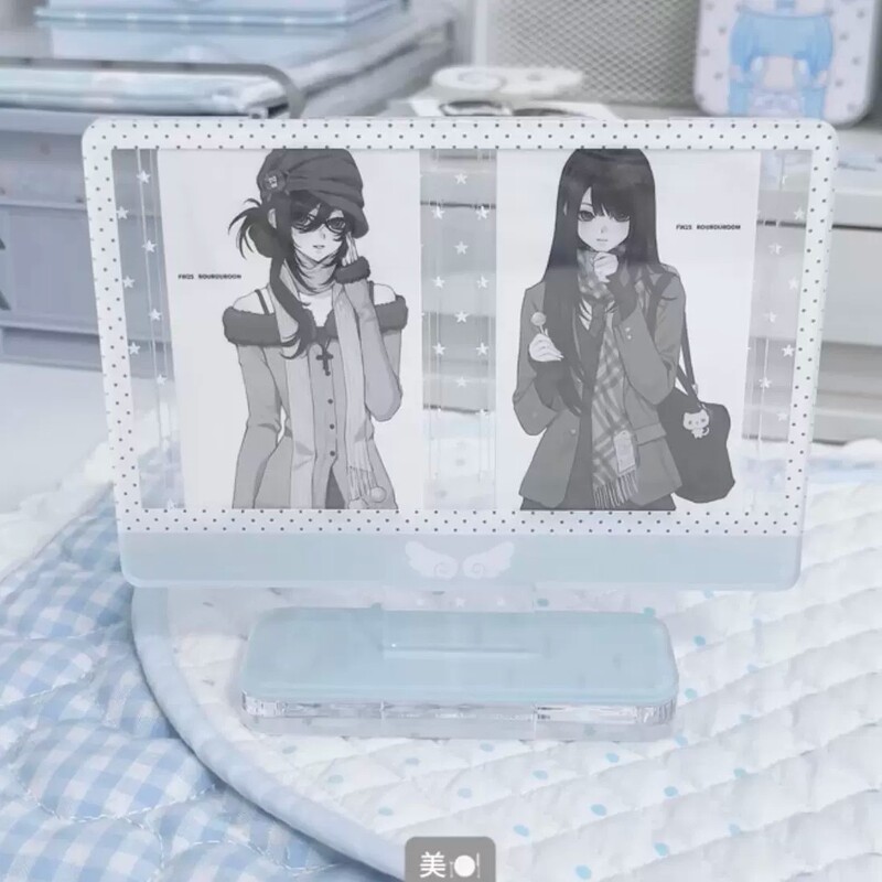 Korean-Style Blue Polka Dot Star Standee Double-Frame Acrylic Card Holder 3inch Small Card Storage Display Ornament