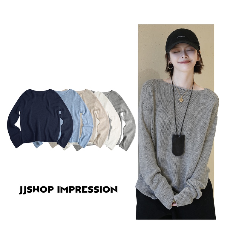 【Loose】High-Weight Linen-Cotton Autumn and Winter Relaxed Hollow-Out Round-Neck Knit Top Jjshop Can Be Worn Front and Back 【Loose】High-Weight Linen-Cotton Autumn and Winter Relaxed Hollow-Out Round-Neck Knit Top Jjshop Can Be Worn Front and Back