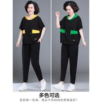 Fat mom summer clothes for middle-aged and elderly plus fat plus size short-sleeved tops for women fashionable middle-aged sportswear two-piece suit