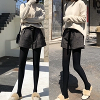 Quần short nữ mùa thu đông 2018 phiên bản mới của Hàn Quốc quần len cạp cao ống rộng chân hoang dã một từ mặc giản dị quần boot nữ mùa đông quần jean short lửng nữ