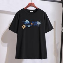 Fat mm high-end foreign-style flesh-covering short-sleeved T-shirt 2024 summer new plus size womens clothing 240 pounds mothers clothing top