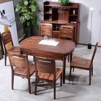 Pure ebony wood solid wood dining table and chair set sideboard combination one table six chairs square and round dining table