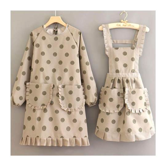 Einfache, langärmlige Schürze aus Segeltuch für die Küche, verschleißfester Damenkittel, süße Arbeitskleidung, modische Reverse-Wear-Schürze