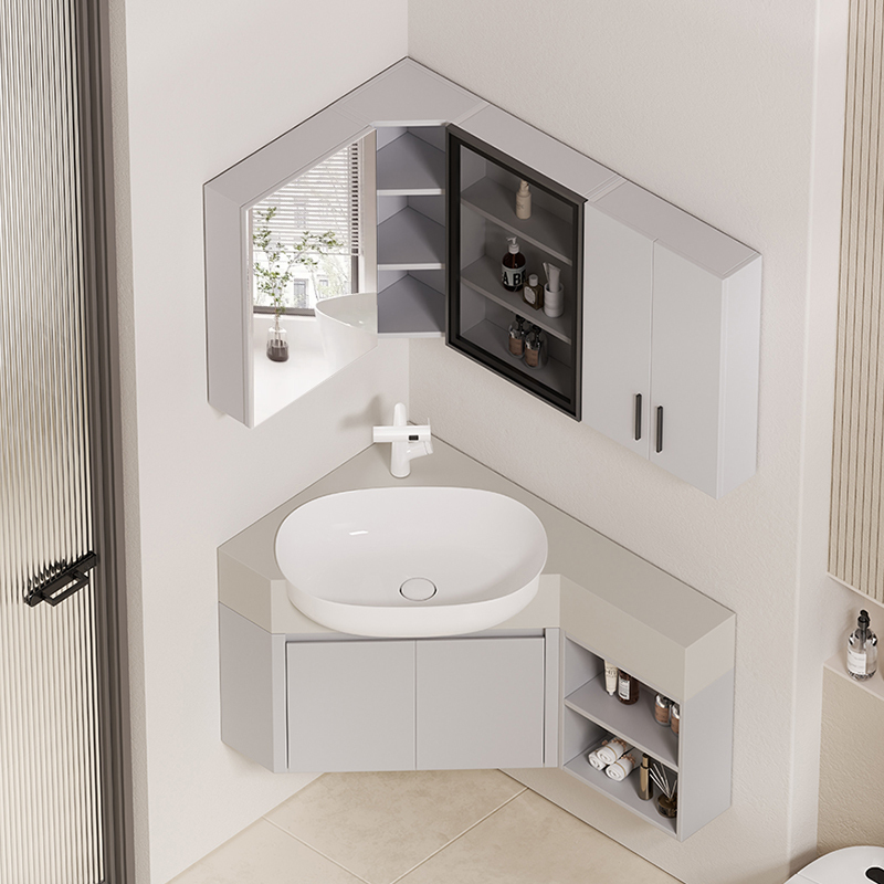 Big Belly Basin Corner Bathroom Cabinet Combination Corner Washbasin Waterproof Small Apartment Triangular Washbasin Washbasin Cabinet