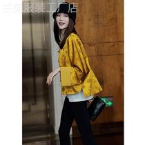 New Chinese style womens yellow Song brocade jacket for women 2024 early spring new Tang suit Chinese style small person button-down top