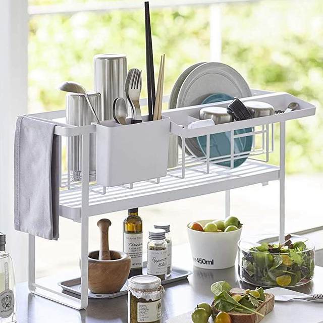 Kitchen sink storage rack Household countertop bowl and plate storage rack Multi-function double-layer bowl and chopstick drain rack with hanging rod