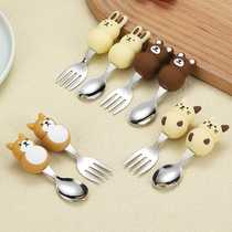 Childrens feeding fork and spoon 304 stainless steel tableware set baby feeding training spoon with removable handle