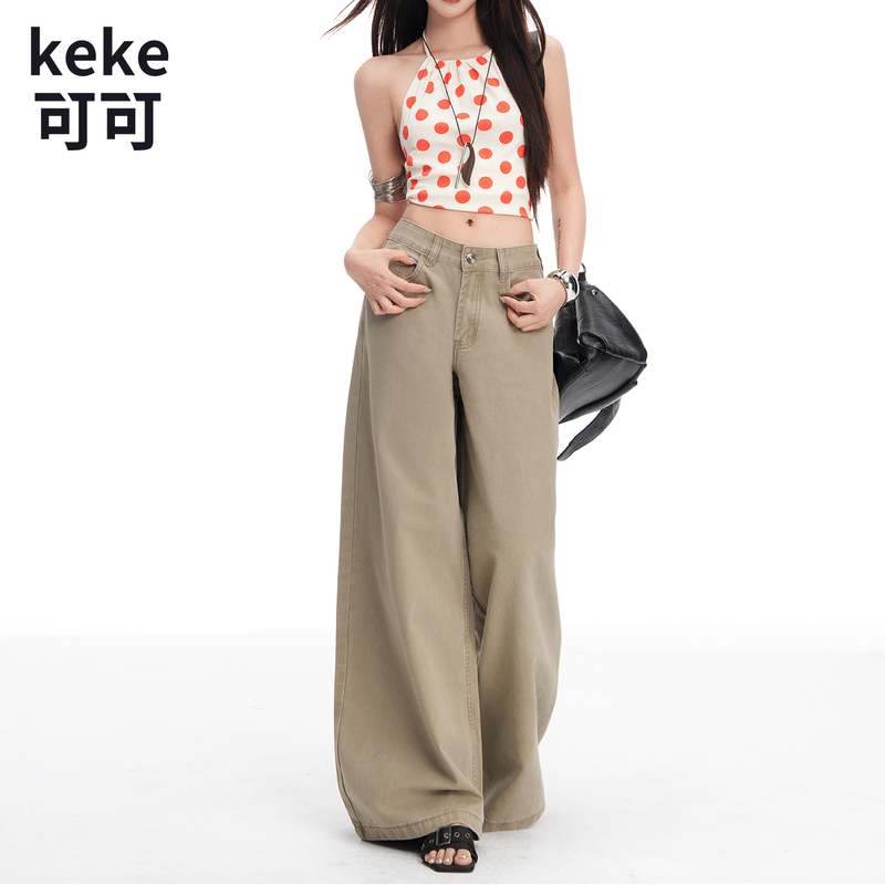 Khaki Wide-Leg Jeans for Women, 2026 New Style, Straight, Loose, Slimming, High-Waisted, Drapey, Pear-Shaped Body Pants Khaki Wide-Leg Jeans for Women, 2026 New Style, Straight, Loose, Slimming, High-Waisted, Drapey, Pear-Shaped Body Pants