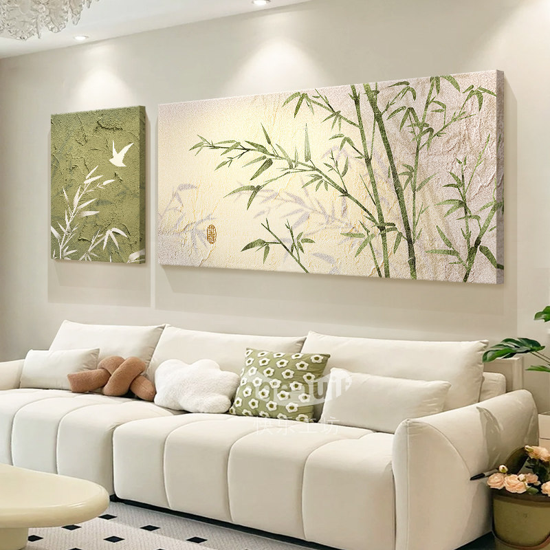 Living Room Decorative Painting of Bamboo, Frameless Sofa Background Wall Art, Suitable for Large White Walls, Wall Art in Cream Style Living Room Decorative Painting of Bamboo, Frameless Sofa Background Wall Art, Suitable for Large White Walls, Wall Art in Cream Style