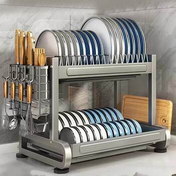 Stainless steel dish drain rack kitchen tray rack multi-function countertop storage box bowls and chopsticks cabinet storage rack