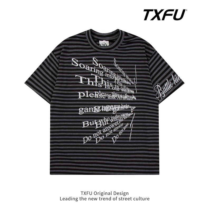Txfu Original Retro Striped Letter Short-Sleeved T-Shirt for Men and Women, New Summer Street Style Couple Tops Half-Sleeved Txfu Original Retro Striped Letter Short-Sleeved T-Shirt for Men and Women, New Summer Street Style Couple Tops Half-Sleeved