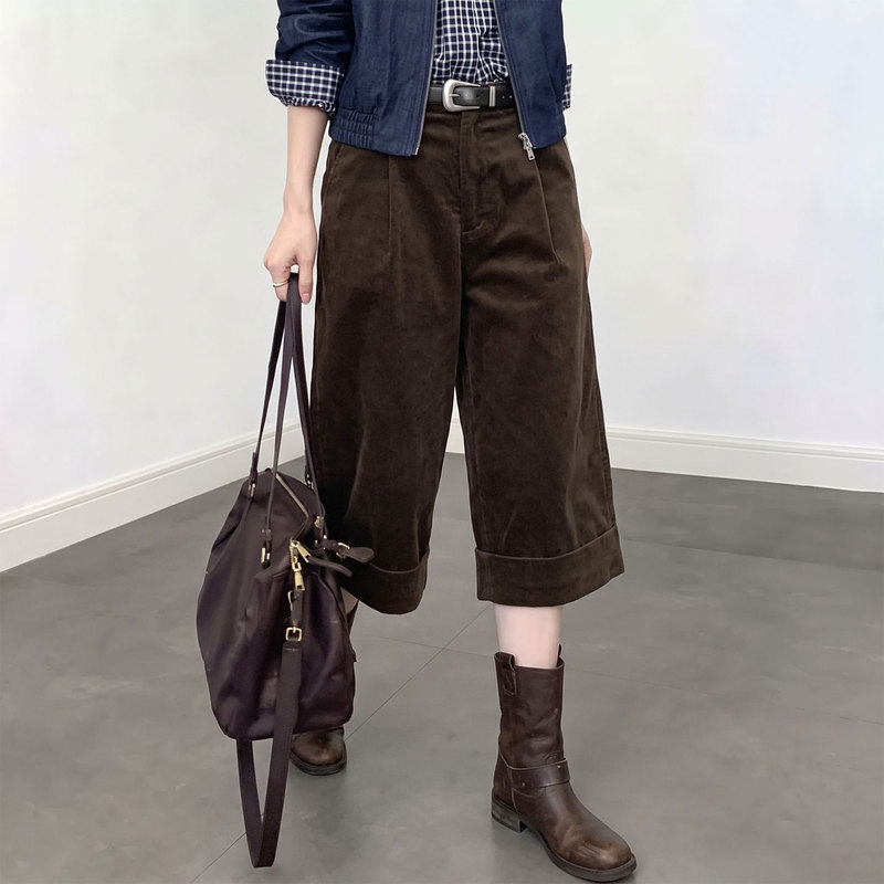 Green Coffee Color Retro Style Cropped Pants for Women 2026 Autumn New Fashion Versatile Age-Reducing Straight Wide-Leg Casual Pants Green Coffee Color Retro Style Cropped Pants for Women 2026 Autumn New Fashion Versatile Age-Reducing Straight Wide-Leg Casual Pants