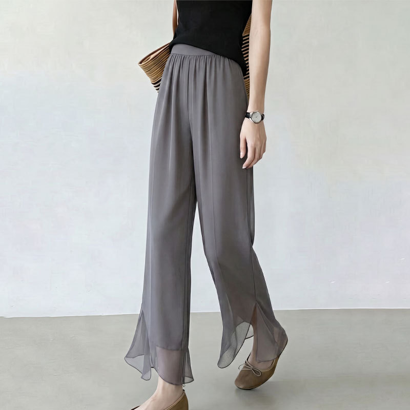 Gray Side-Slit Design Wide-Leg Pants for Women, 2026 Summer New Style, High-Waisted, Slimming, Elegant, Lightweight, Cropped Pants Gray Side-Slit Design Wide-Leg Pants for Women, 2026 Summer New Style, High-Waisted, Slimming, Elegant, Lightweight, Cropped Pants