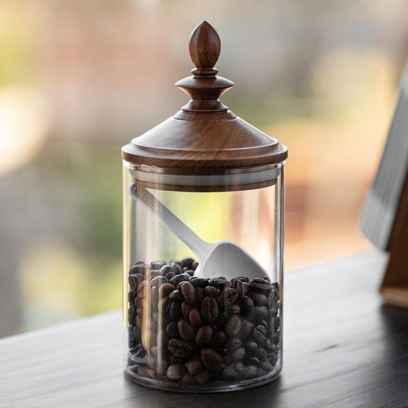 German Premium Vintage Household High Borosilicate Glass Jar with Wooden Lid, Kitchen Storage Jar, Coffee Storage Jar