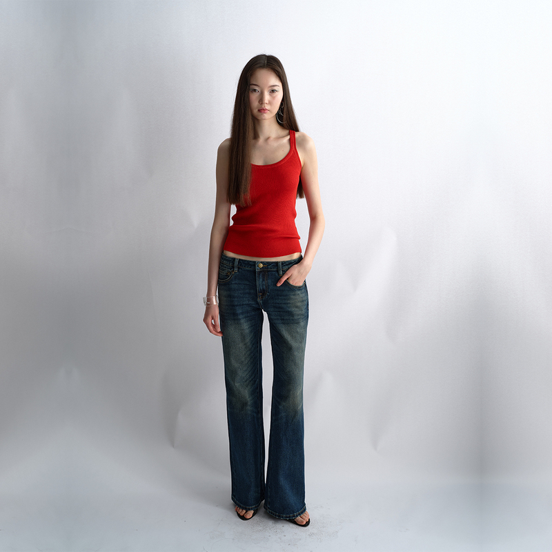 Antenna Effect Retro Large U-Neck Knitted Vest Sports Versatile Slim-Fit Tank Top
