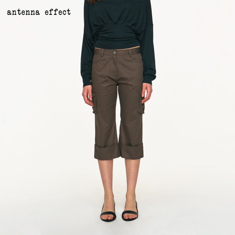 Antenna Effect Retro Low-Rise Three-Dimensional Multi-Pocket Convertible Cuff Full Cotton Workwear Casual Cropped Pants