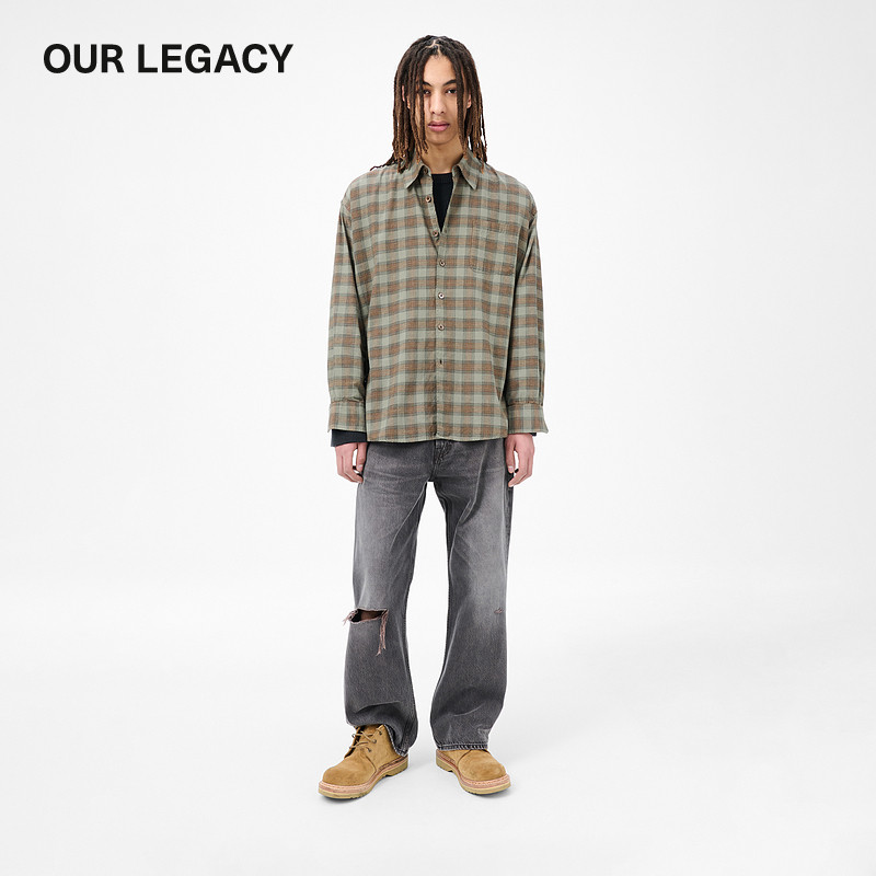 МУЖСКАЯ ПОЗАИМСТВОВАННАЯ у OUR LEGACY зеленая клетчатая рубашка в клетку 25 осенняя новая рубашка с длинными рукавами в стиле ретро Изображение 1