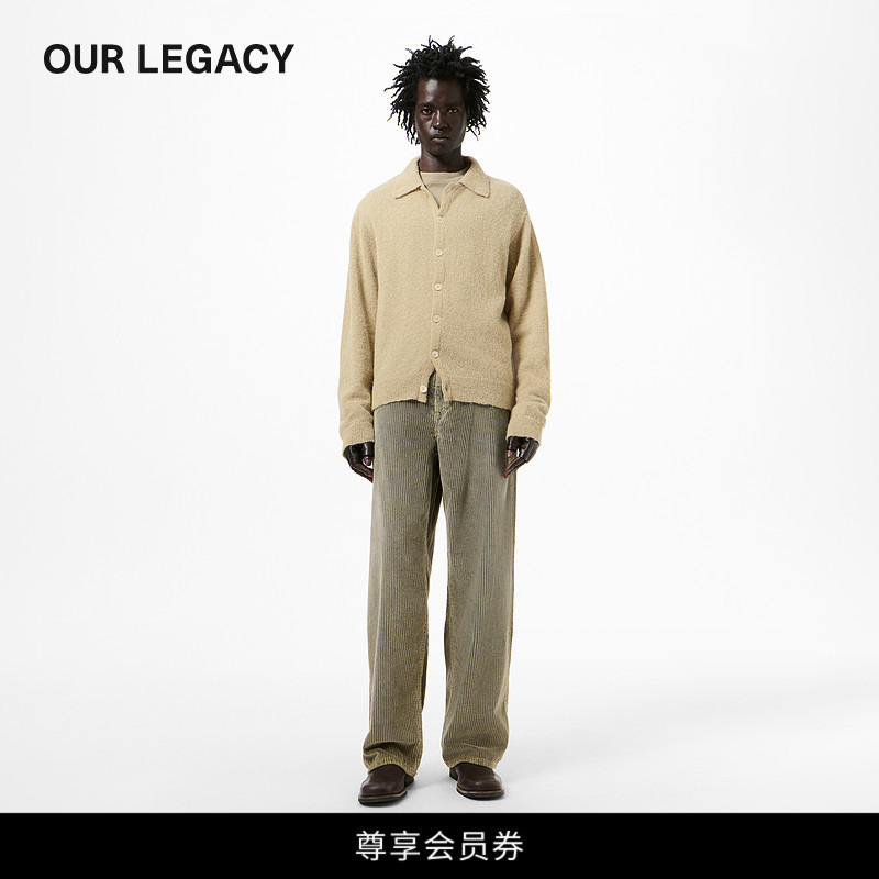 Our Legacy Men's Sage Green Long-Sleeved Polo Knitwear 26 Autumn New Style Top Cardigan Loose