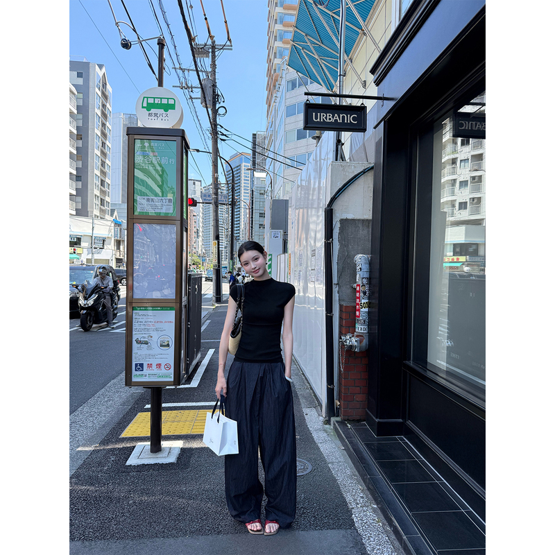 Fleme's "Dawn Blues" Niche Design High-End Loose Asymmetrical Casual Pants