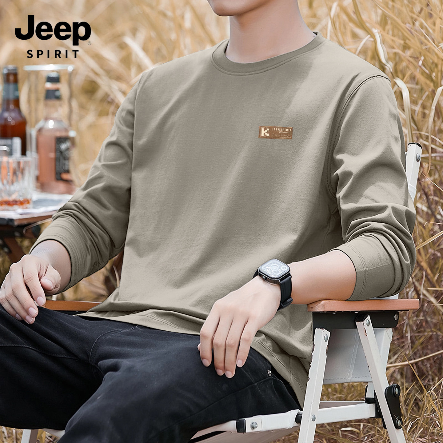 Мужская футболка JEEP Jeep с длинными рукавами, новинка 2026 года, бренд tide из чистого хлопка, большой размер, супер красивый повседневный мужской топ C