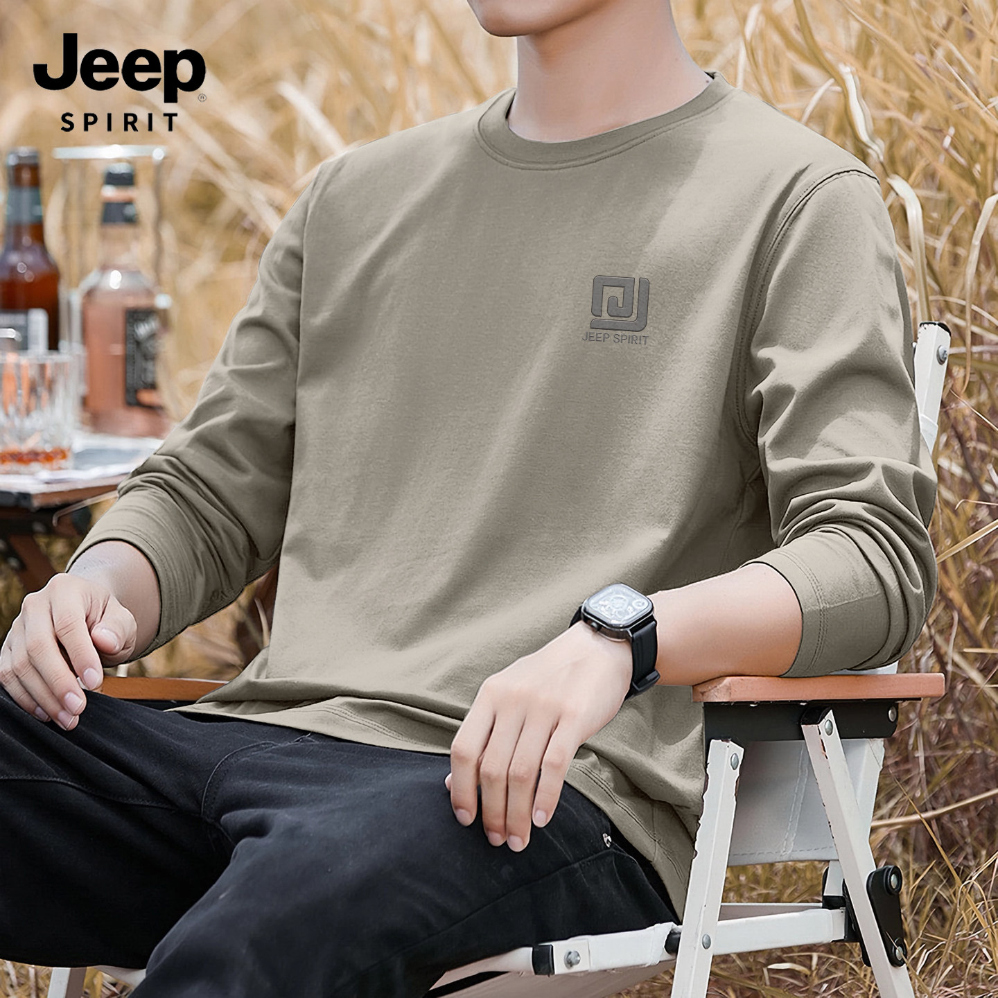 Мужская футболка JEEP Jeep с длинными рукавами, новинка 2025 года, повседневная одежда для мальчиков, осенние хлопковые осенние топы, мужская C