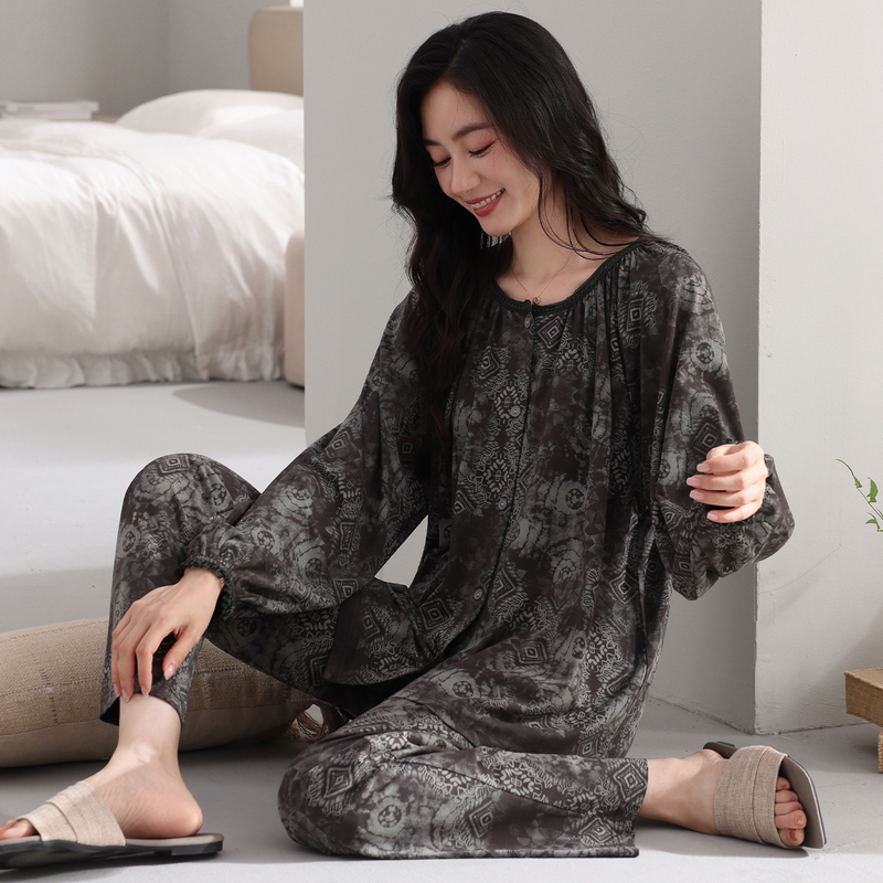 New Pure Cotton Women's Pajamas, Casual Thin Long-Sleeved Long Pants, Autumn Loose-Fitting High-End Cardigan Home Wear Set