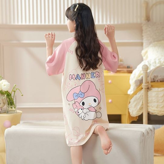 儿童睡裙女童2024新款夏款卡通短袖宝宝女孩O公主睡衣中大童家居