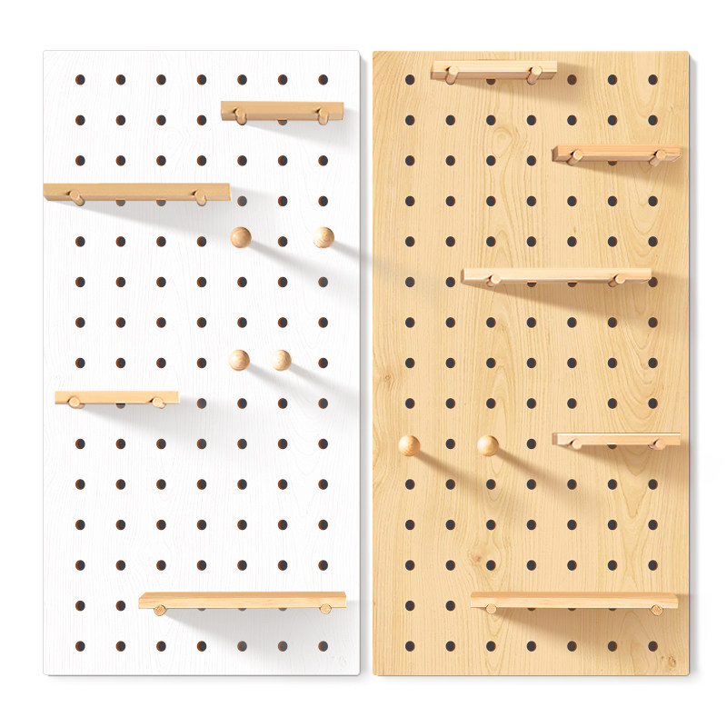 Customized solid wood hole board wall storage rack wall bookshelf wall hanging board wall storage partition decorative storage rack