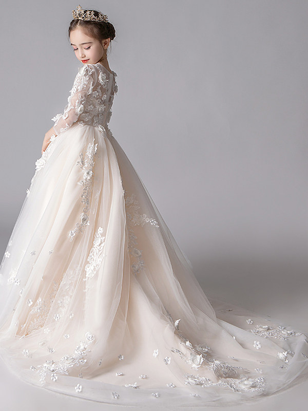 Girls' Dress, Children's Princess Dress, Birthday Flower Girl Wedding Dress, Little Host's Stunning Piano Performance Dress, Runway Show with Train