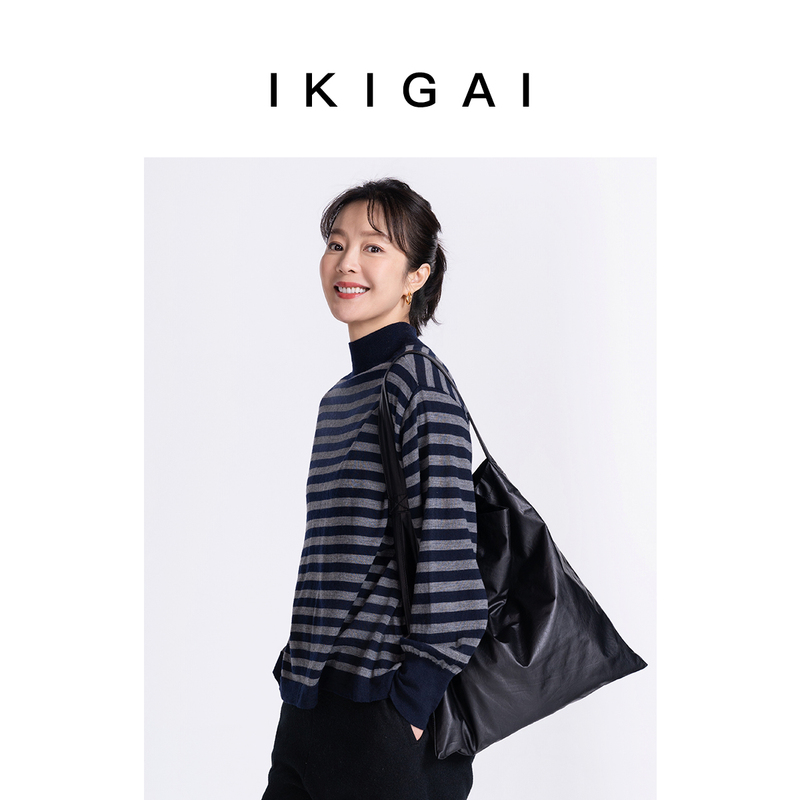 Ikigai Ultra-Fine 100% Merino Wool Striped Versatile Layering Sweater
