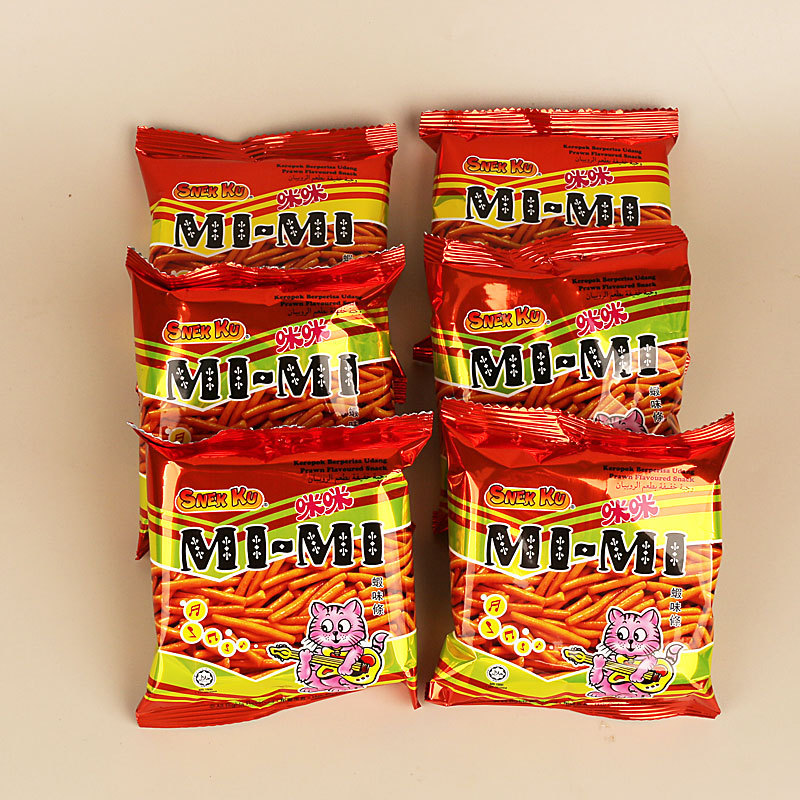 Malaysian Snek Ku Mi-Mi Shrimp Sticks and Crab Crisps, Snack for Watching Dramas, 20g*6 Individual Small Packages