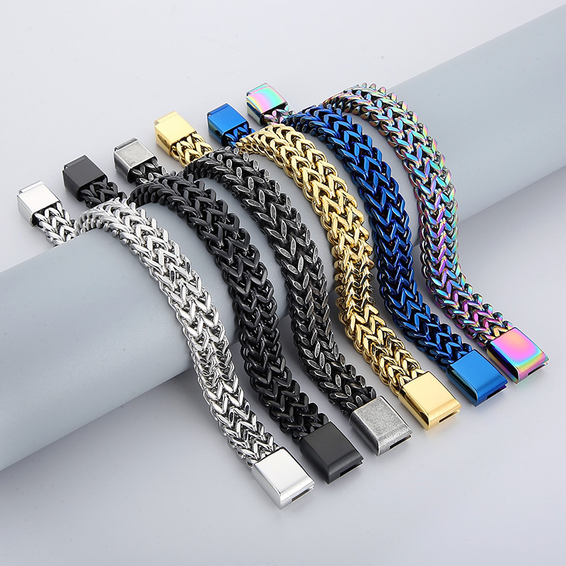Cuban Bracelet for Men, Silver Accessories, Korean Style Street Fashion Men's Bracelet, Simple Stainless Steel Wide Version Double Bracelet