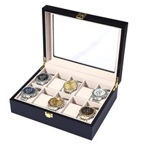 Cross-border spot black matte 10-bit watch box hardware lock solid wood spray-painted watch collection display box