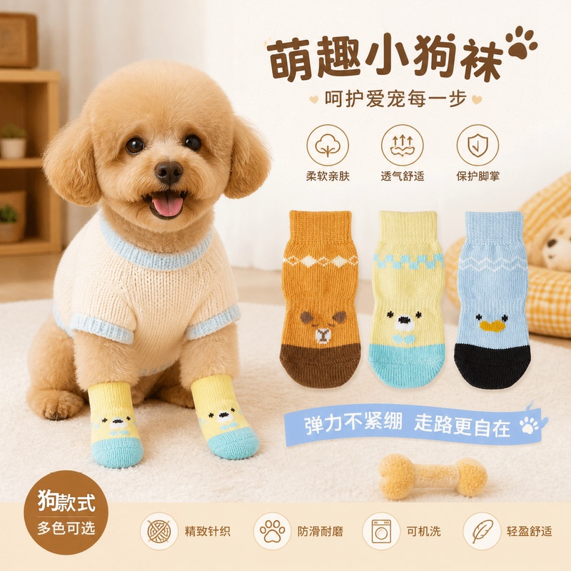 Tinybush Pet Socks with Non-Slip Rubber Soles, Cartoon Design to Protect Dog Paws, Indoor Silent Socks for Puppies