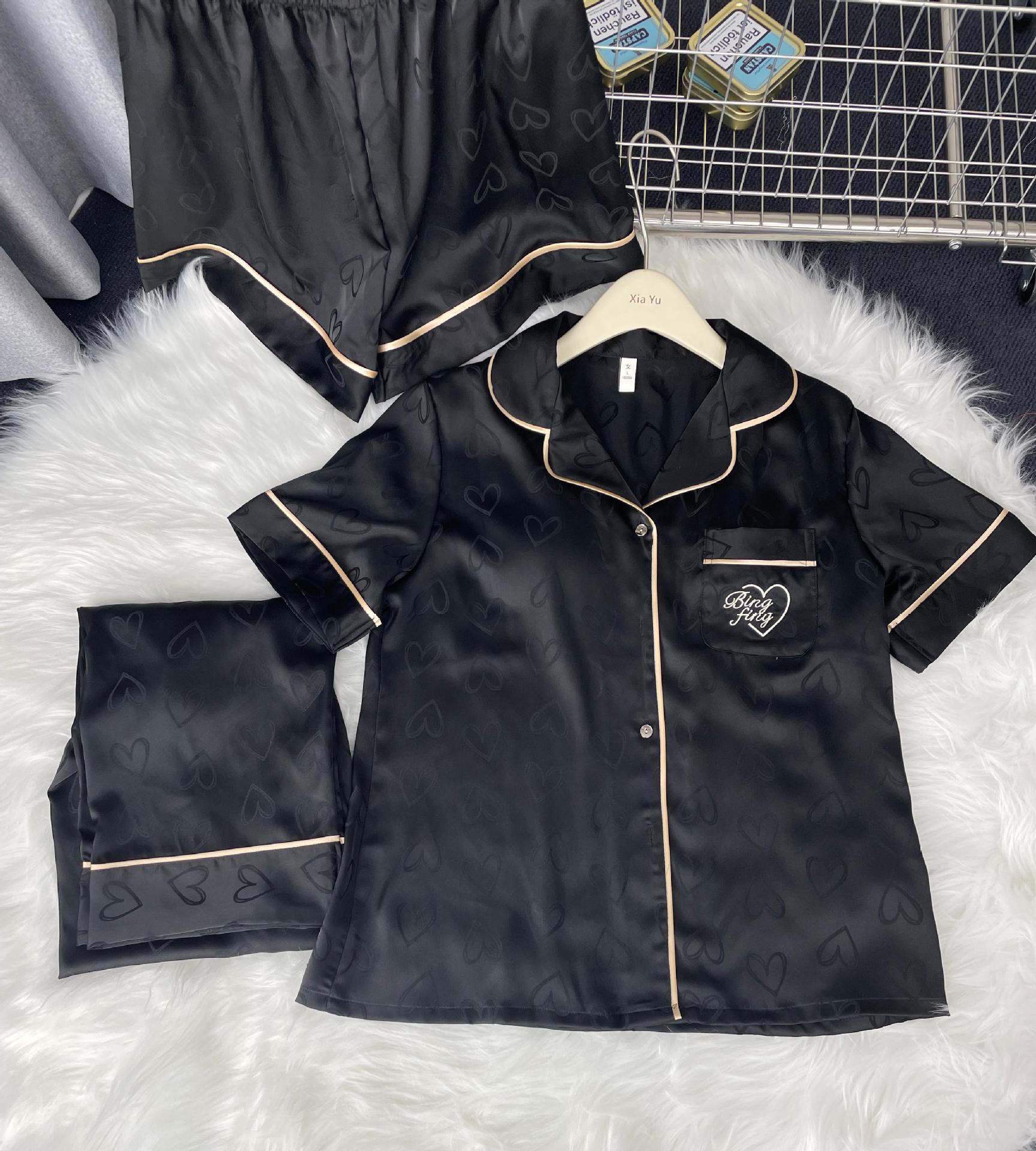 Ice silk pajamas ma'am summer With chest pad Advanced sense Thin money comfortable leisure time breathable ma'am Home Furnishings Three piece set