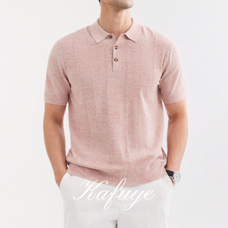 Kafuye Men's Clothing Italian Old Money Style Tencel Linen Polo Shirt Short-Sleeved T-Shirt Men's Summer Pink Collared Top Kafuye Men's Clothing Italian Old Money Style Tencel Linen Polo Shirt Short-Sleeved T-Shirt Men's Summer Pink Collared Top