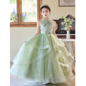 Green Girl's Birthday Princess Dress 2026 New Model Children's Emcee Runway Piano Performance Costume High-End