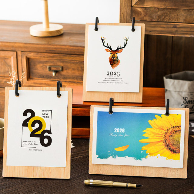 2026 Horse Year Desk Calendar Customized Calendar Simple Wooden Desktop Creative Ornament Plan Monthly Calendar Stand