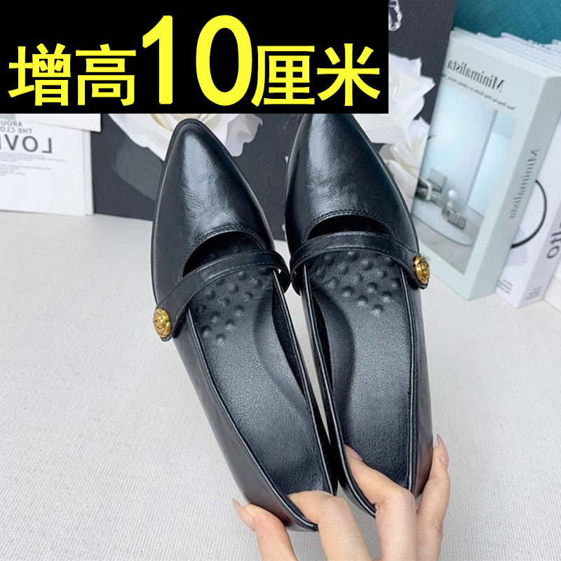 10cm Pointed-Toe Mary Jane Shoes for Petite Women, Genuine Leather, 2025 New Spring and Autumn French Style, Height-Increasing, Elegant High Heels