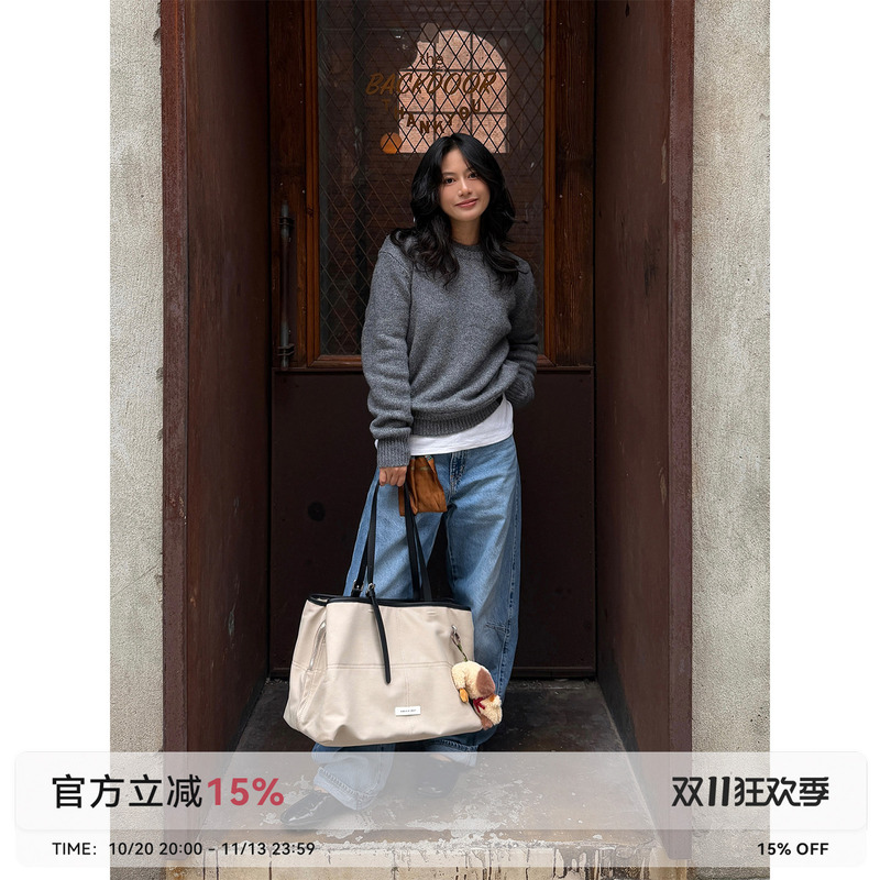 Unvvork Wool Round Neck Versatile Casual Loose Fake Two-Piece Sweater Top